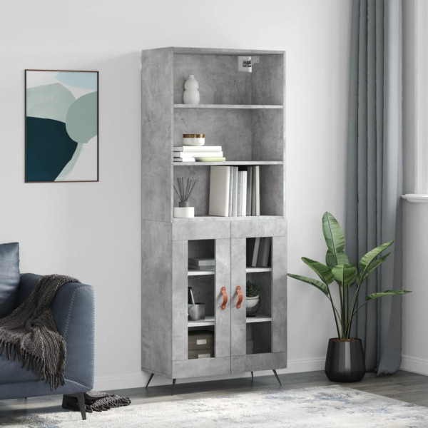 Szafka Regał Witrynka Szara Beton z Drzwiami Szklanymi 69.5x34x180 cm