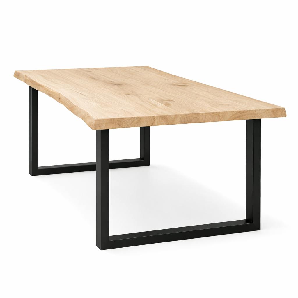 Table extensible chêne blanc bords naturels pieds en U 240 cm PALERME