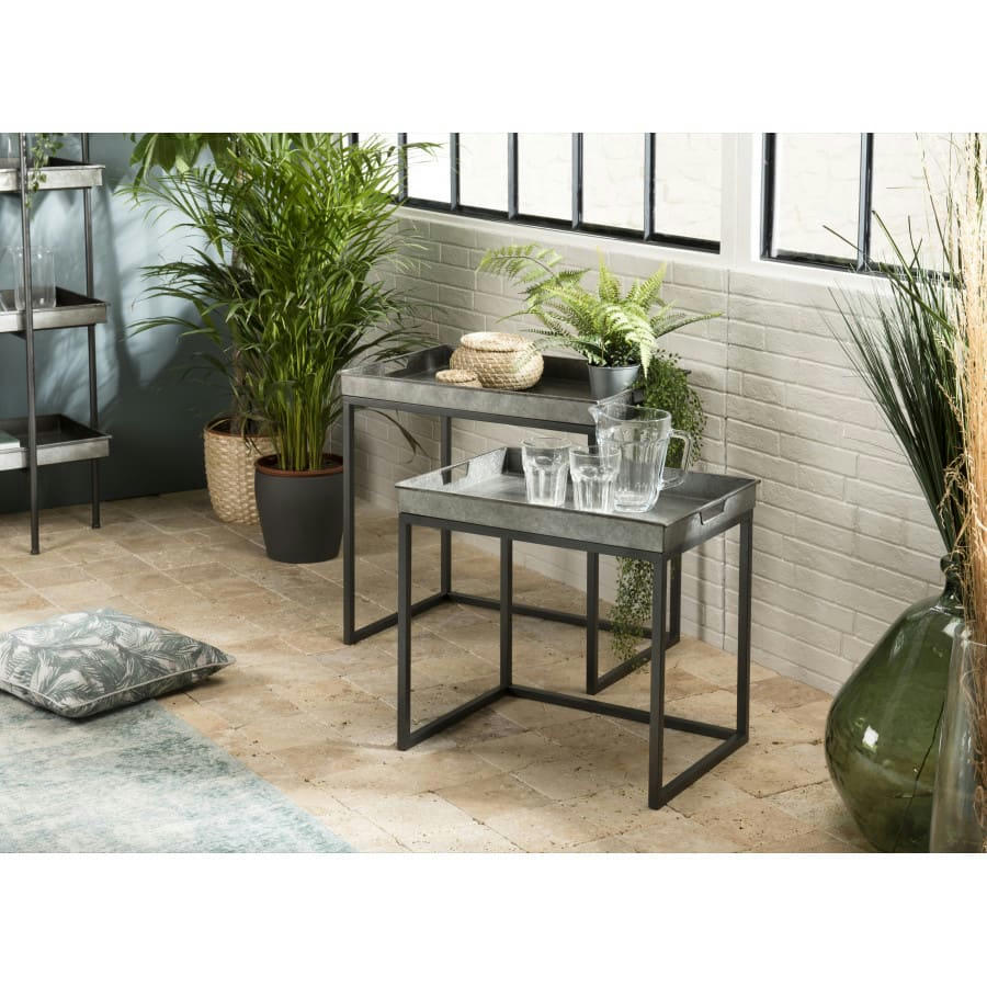 HABY - 2 tables d'appoint gigognes rectangulaires zinc pieds métal L61
