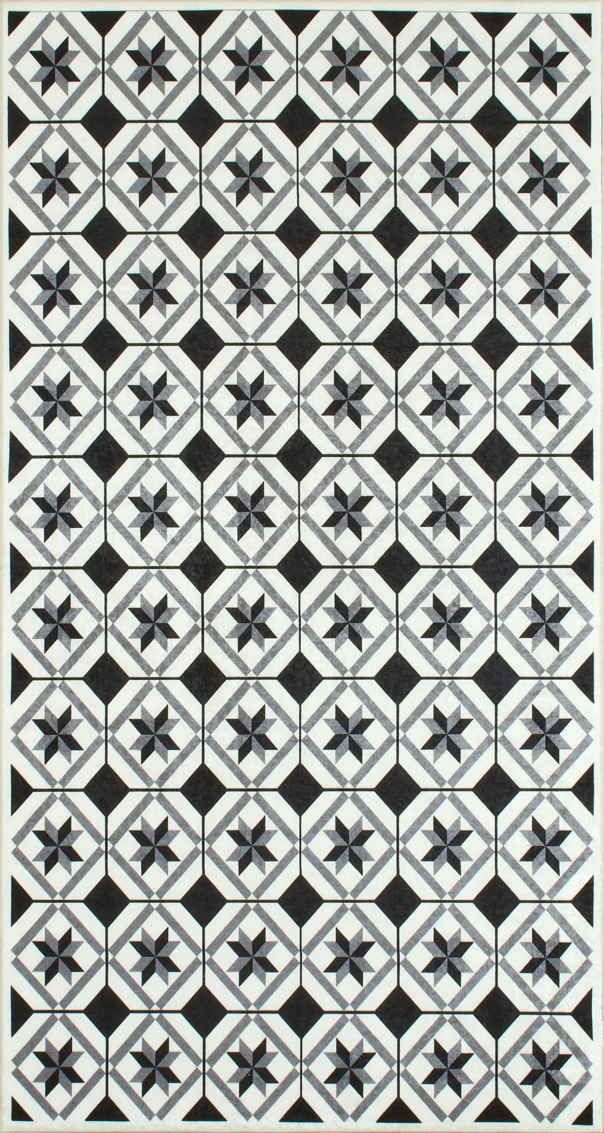 AZULEJO - Tapis de cuisine carreaux de ciment noir 80x150
