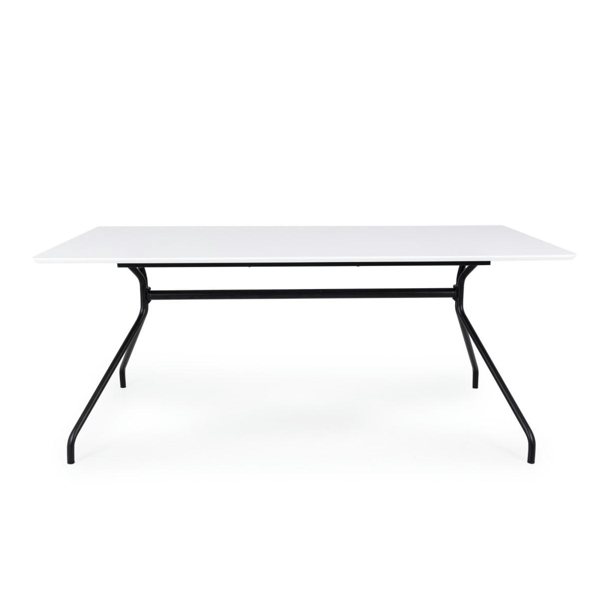 EGA - Table à manger rectangulaire 180x90cm blanche pieds noirs