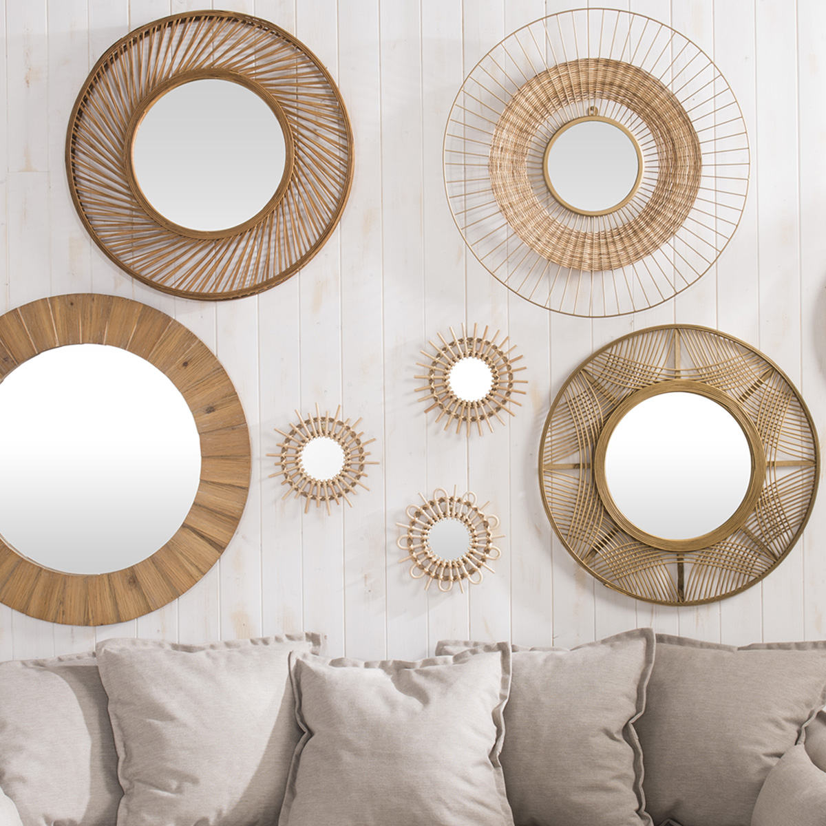 Set of 3 mirrors"Aida" Rattan, D.28 cm