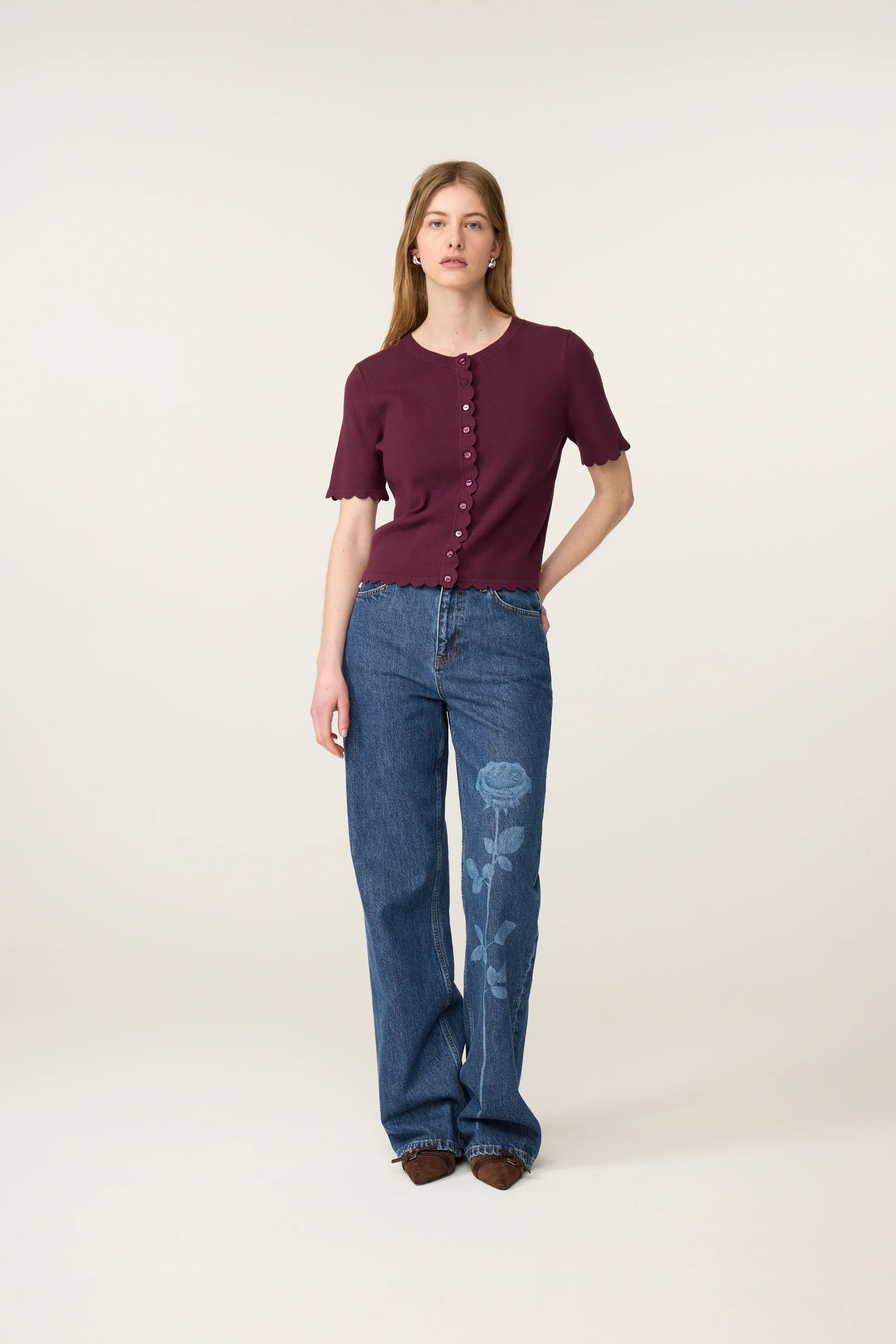 Scarlett Short Sleeve Cardigan | Brigitte Bordeaux