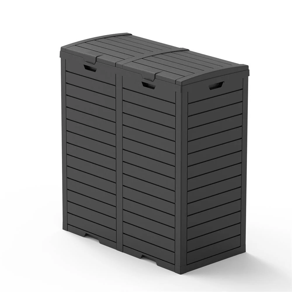 Outdoor Large Resin Trash Can, with Dual Lid and Drip Trays for Porch, Backyard, Deck, Patio, Poolside, Easy to Clean