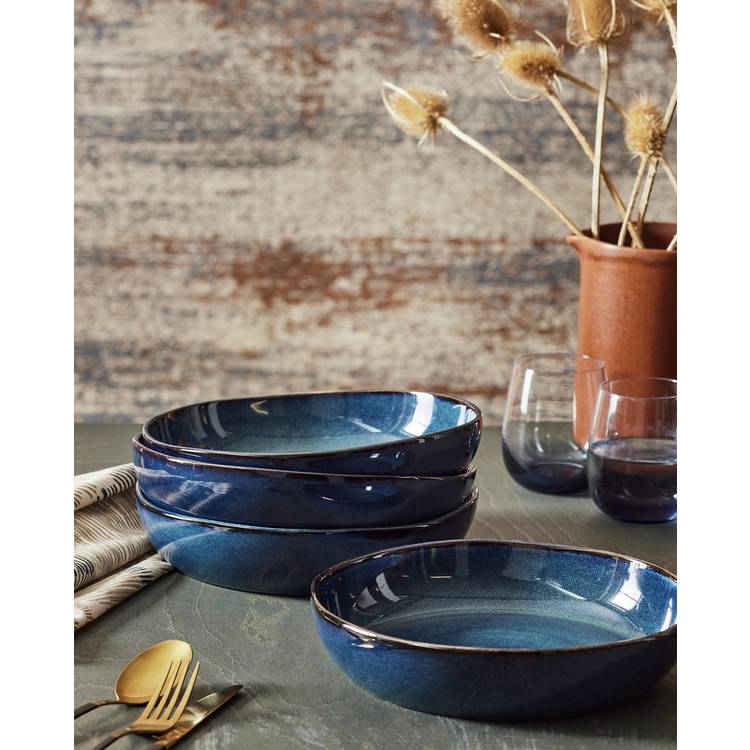 Habitat 4 Piece Reactive Stoneware Pasta Bowls - Navy