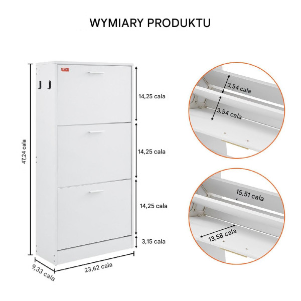 Szafka na buty otwierana uchylna komoda biała pojemna 60 cm