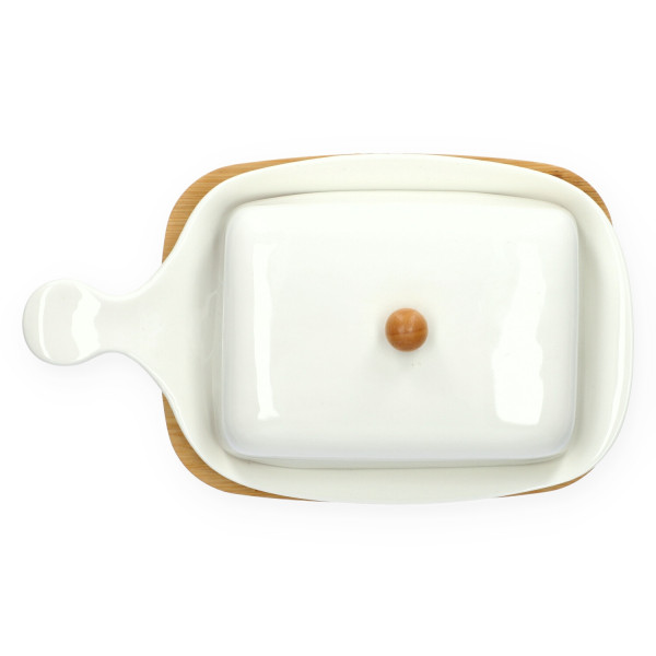 Maselniczka FINCAN porcelanowa z bambusową podstawką 22 cm HOMLA