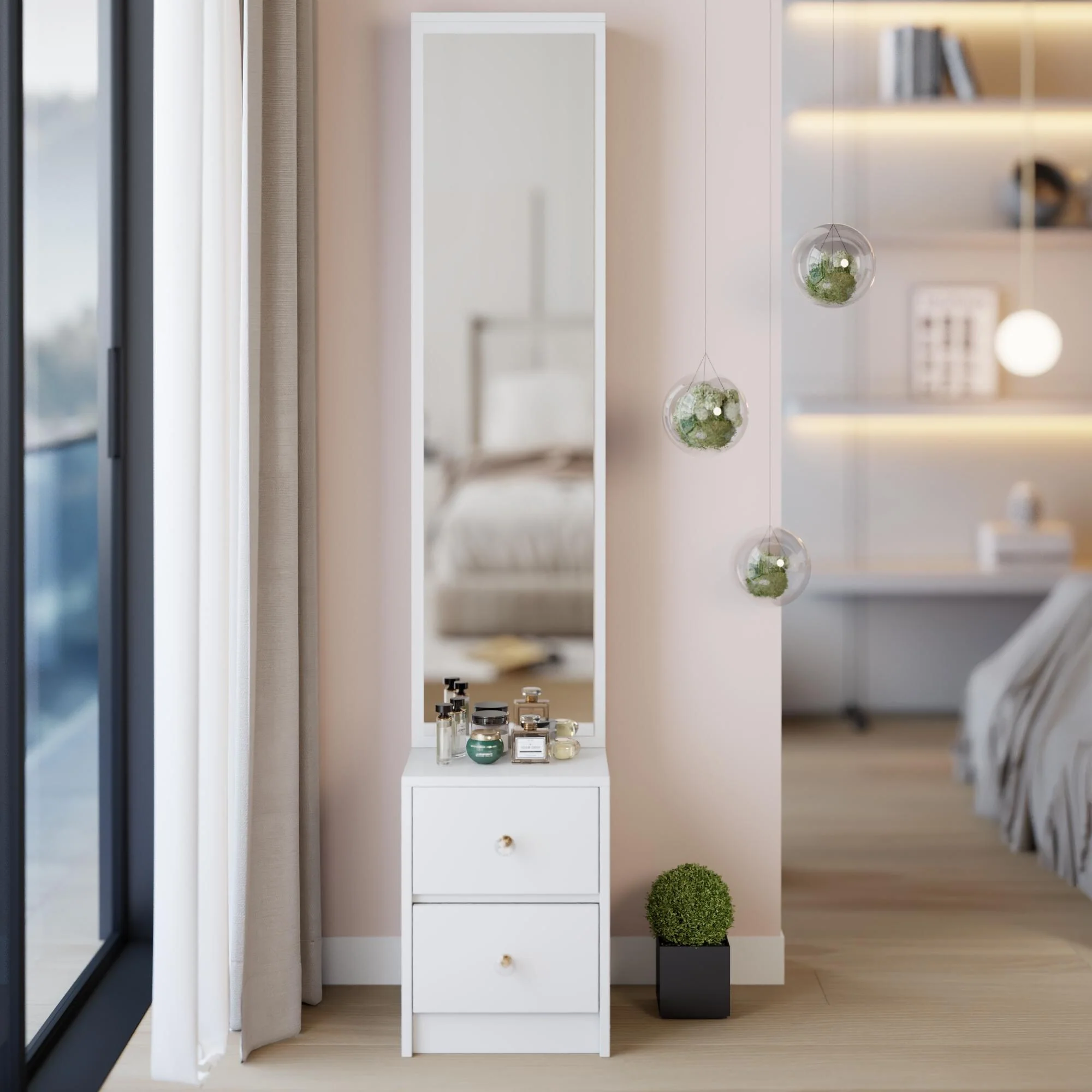 11.8L x 15.7W x 63H Dressing Mirror Cabinet, Full Body Mirror Cabinet, Extra Large Mirror, Multi Layer High Capacity Storage