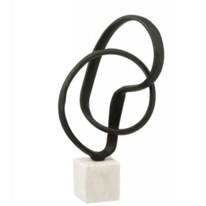 CERCLE - Statue aluminium marbre noir et blanc H36cm