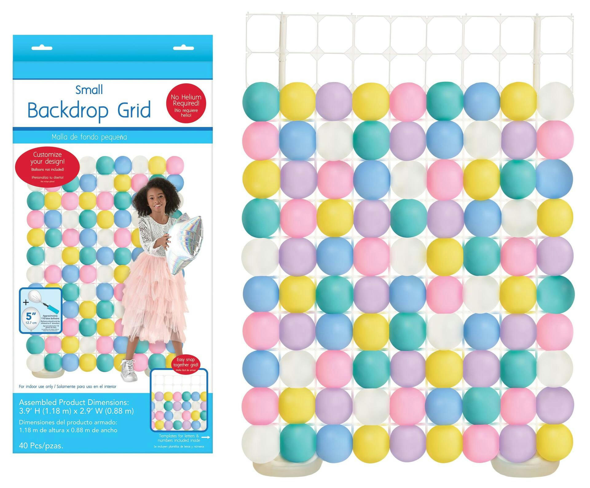 Balloon Grid Backdrop Kit Stand, Clear, 4-ft, 40-pk, for Birthday/New Year's Eve/Graduation/Baby Shower/Wedding/Halloween