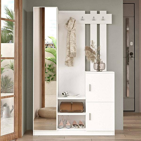 Meuble d'entrée Fernand, Crochet d'entrée, Composition pour l'atrium, Console de rangement multifonction, 114x35 h180 cm, Blanc