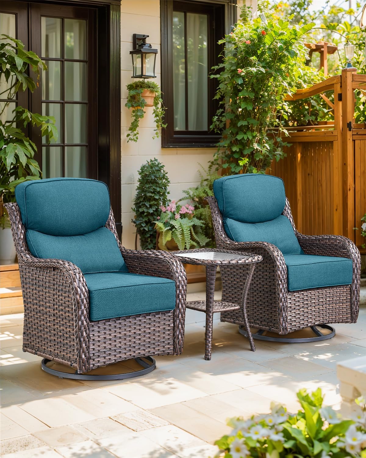 Luxury 24x24x6 Inch Smile Patio Cushions for Outdoor Furniture Set of 6 - Thick Back & Deep Seat Outside Chair Pillows for Rattan Metal Glider Loveseat Sectional Sofa - Peacock Blue