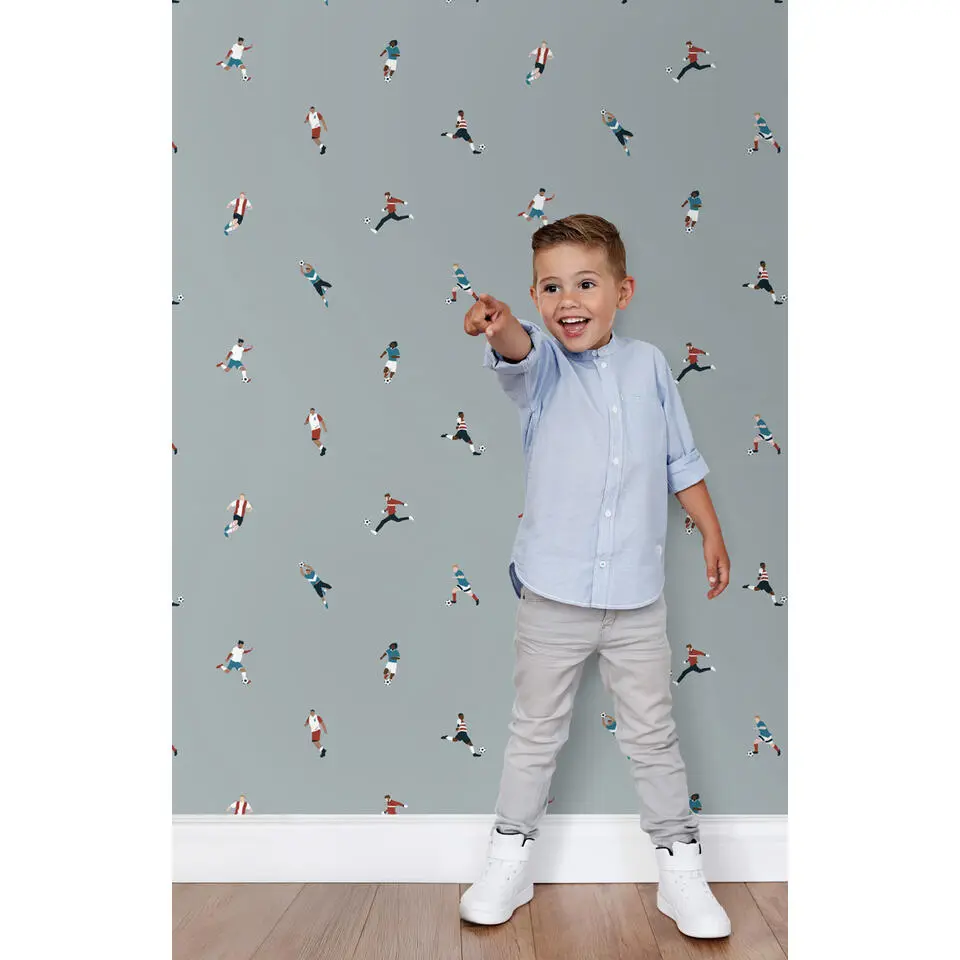 ESTAhome behang voetbalspelers lichtblauw - 50 x 900 cm