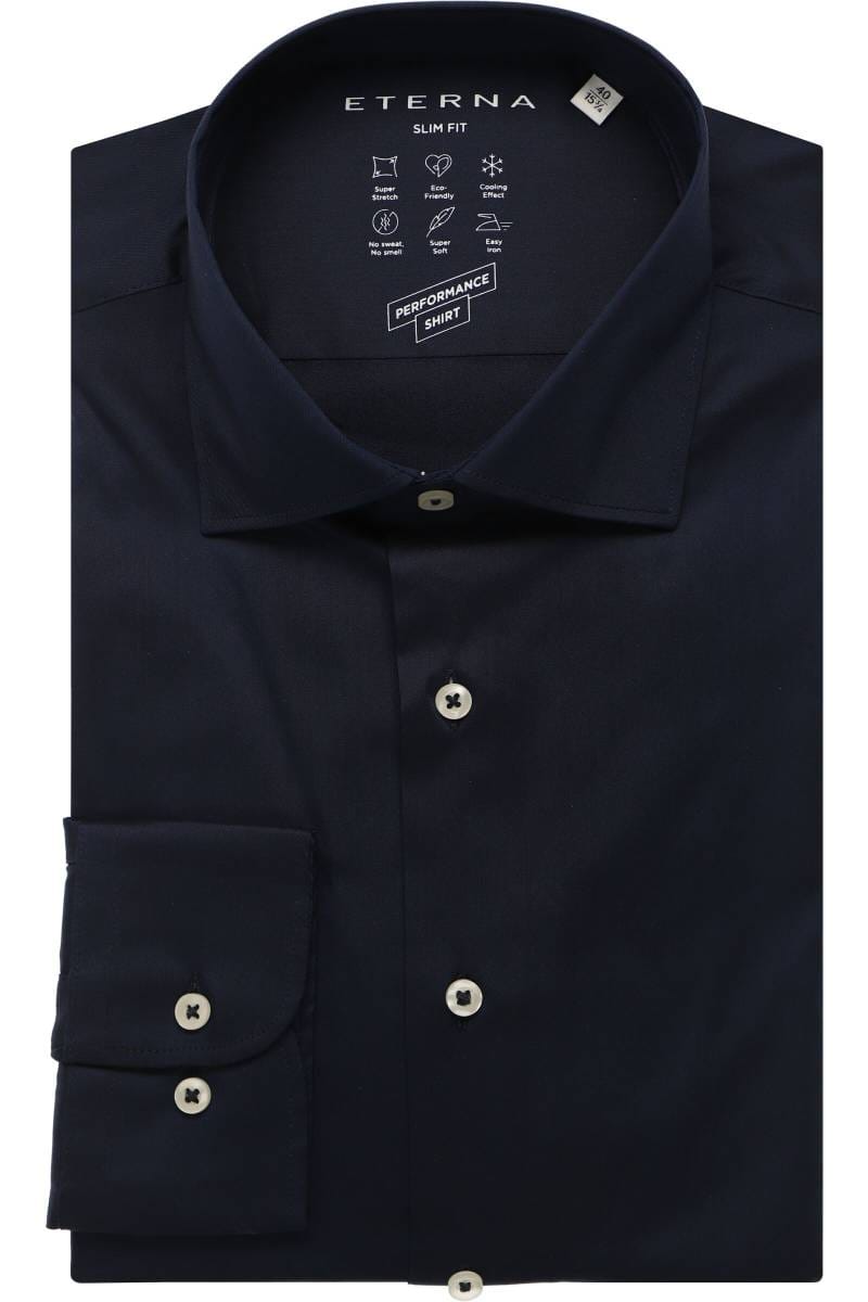 ETERNA Performance Slim Fit Tencel Hemd marine, Einfarbig