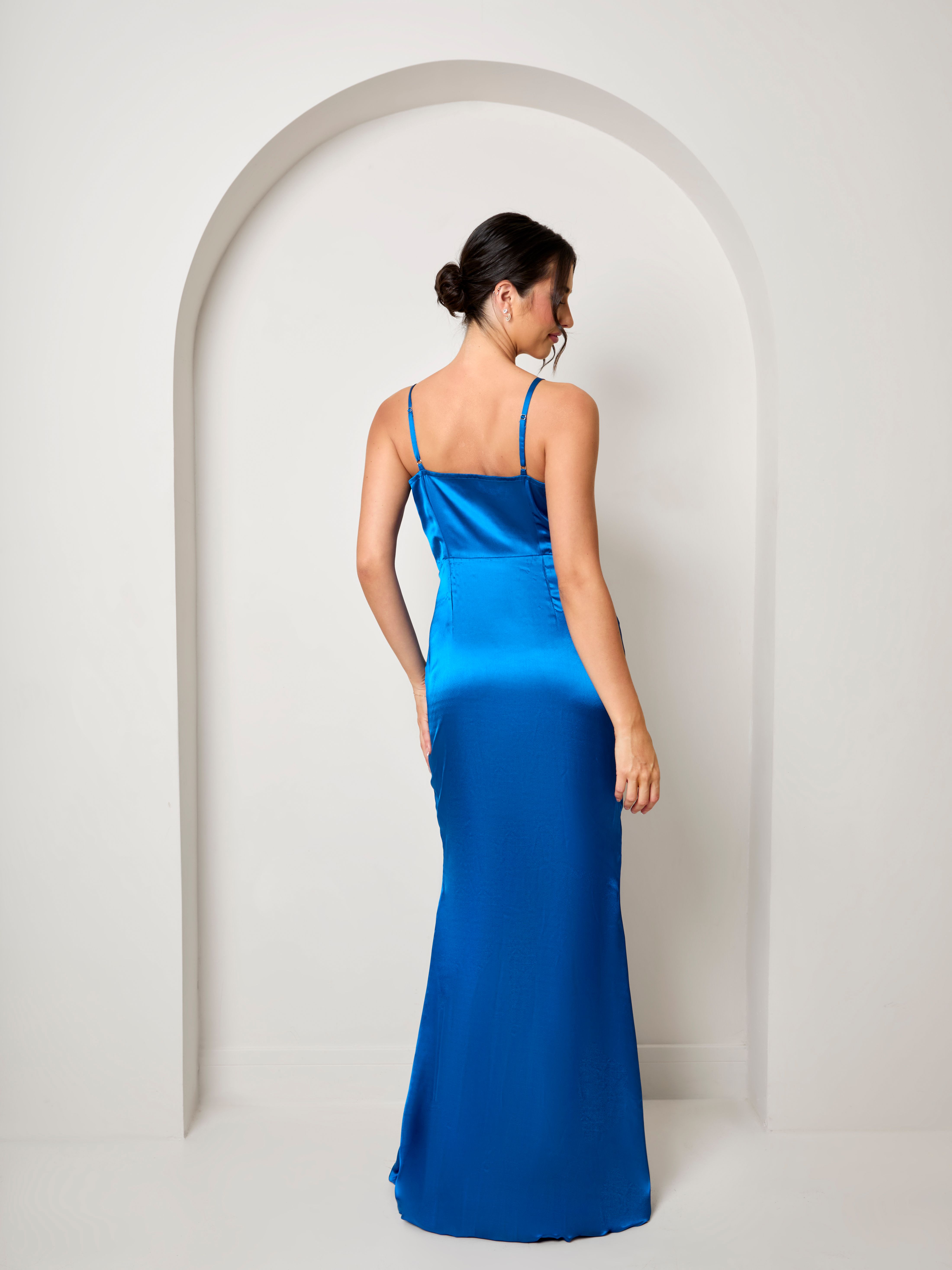 Chi Chi London Twist Bodice Satin Maxi Dress in Cobalt