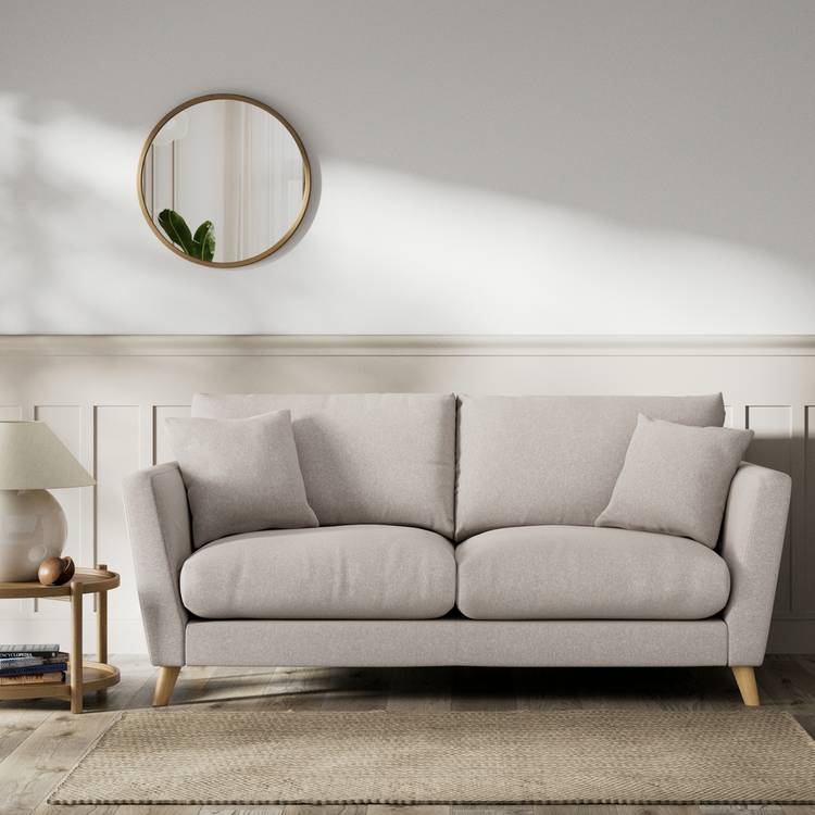 Habitat Lomond Fabric 3 Seater Sofa - Stone - Ash Leg