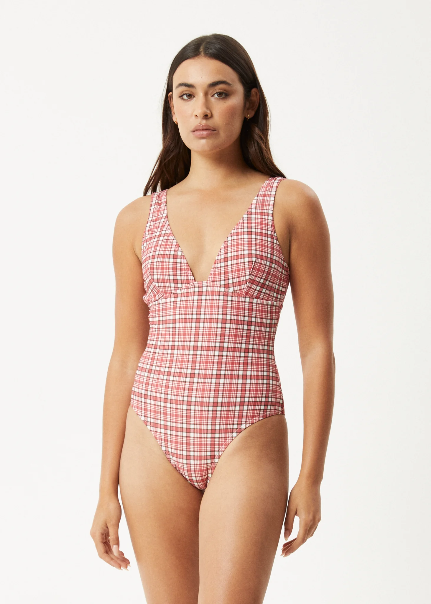 AFENDS Womens Check Out - One Piece - Red Check