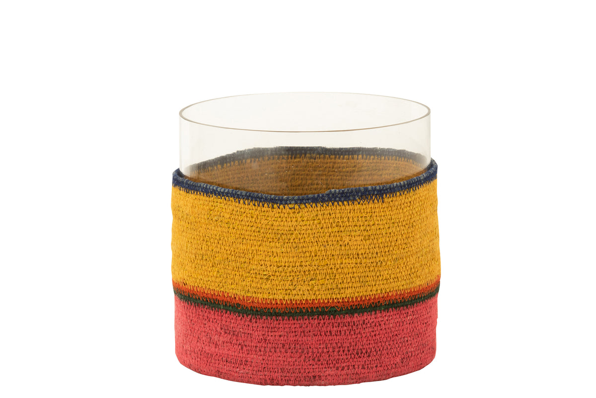 J-Line kaarshouder Rond   Strepen - glas - geel/roze