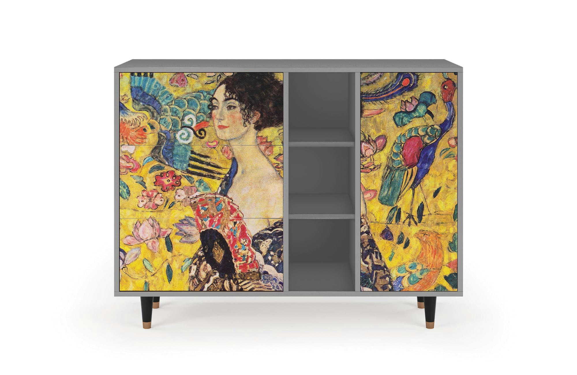 LADY WITH FAN BY GUSTAV KLIMT - Buffet  jaune 3 tiroirs et 1 porte L 125 cm