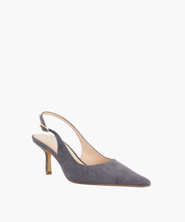 Celise Grey - Suede Slingback Court Shoes