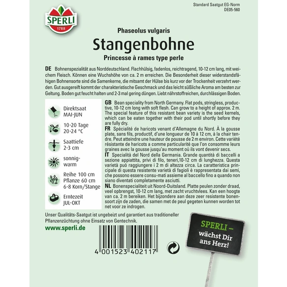 Stangenbohnen »Princesse à rames type perle«, fadenlose Spezialität, sogen. ”Türkische Erbse”