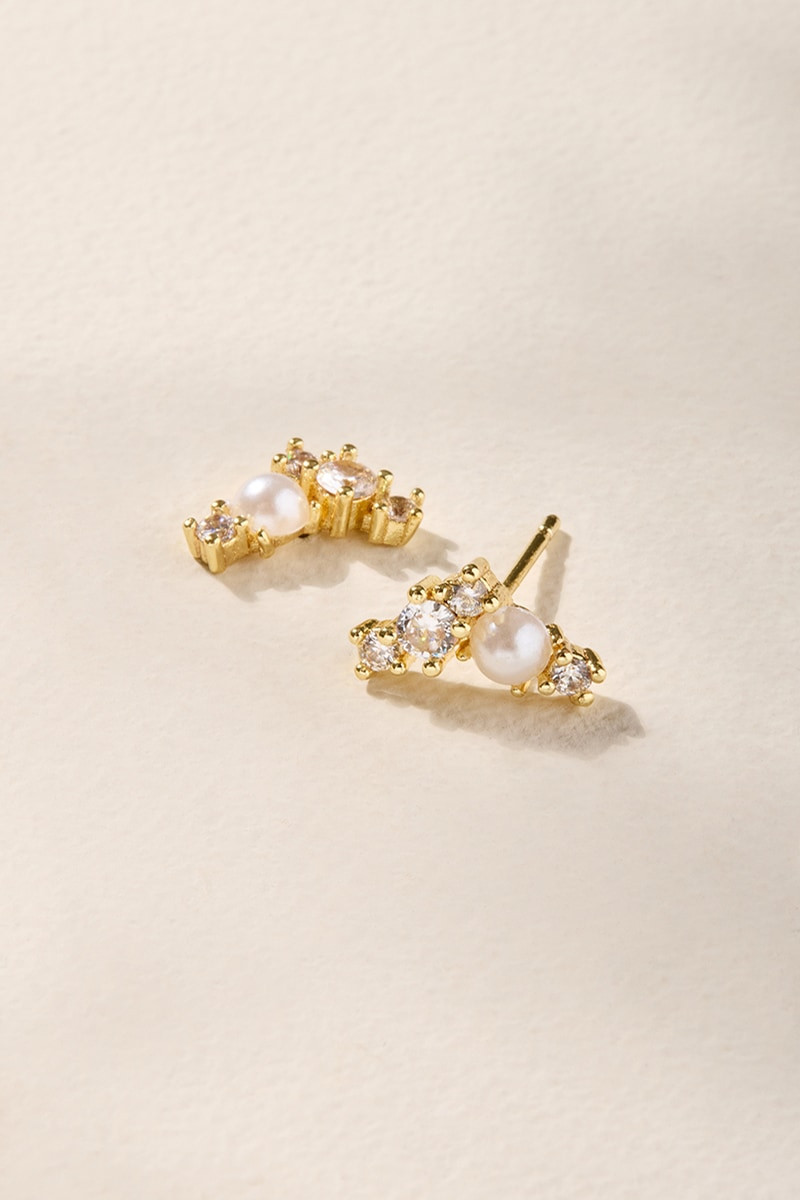 Tammy Crystal Pearl Stud Earrings