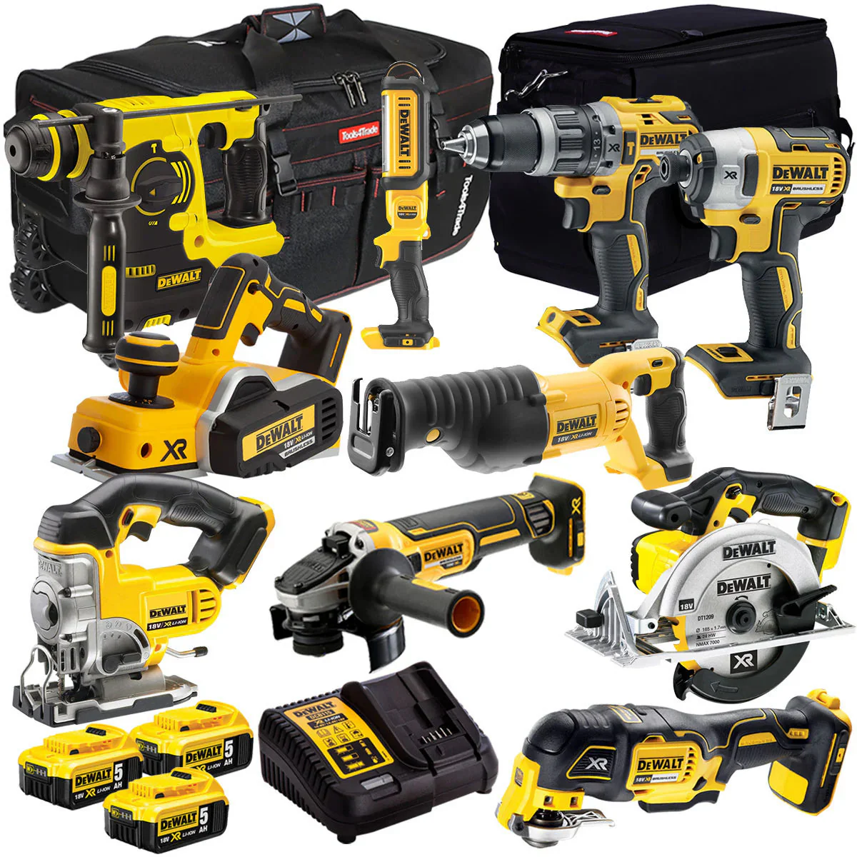 DeWalt DCK10BTSKIT1 18V 10 Piece Power Tool Kit with 3 x 5.0Ah Battery  Charger