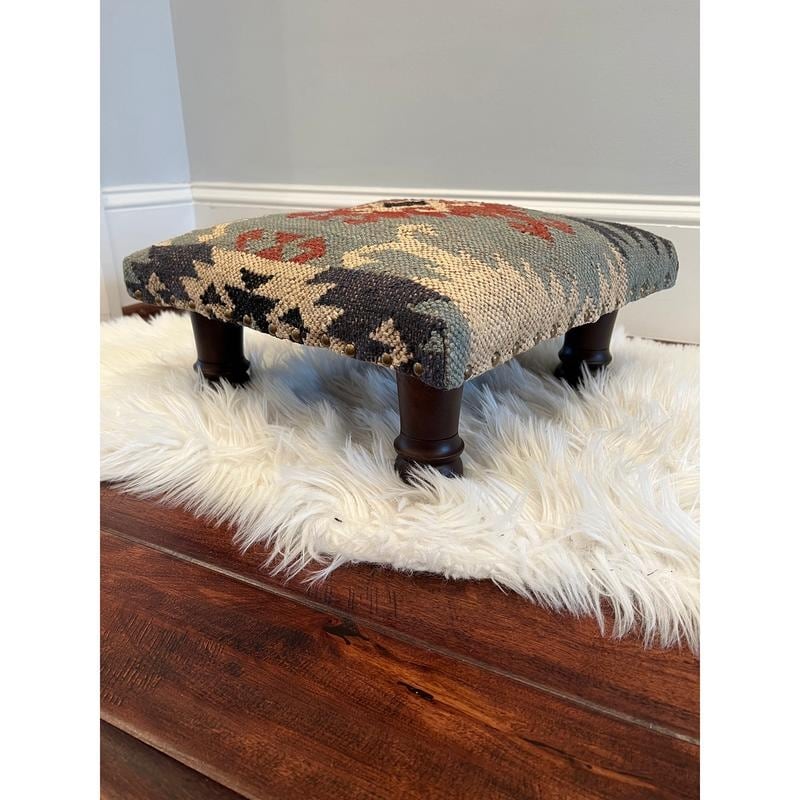 HERAT ORIENTAL Wooden Hand-woven Kilim Upholstered Stool