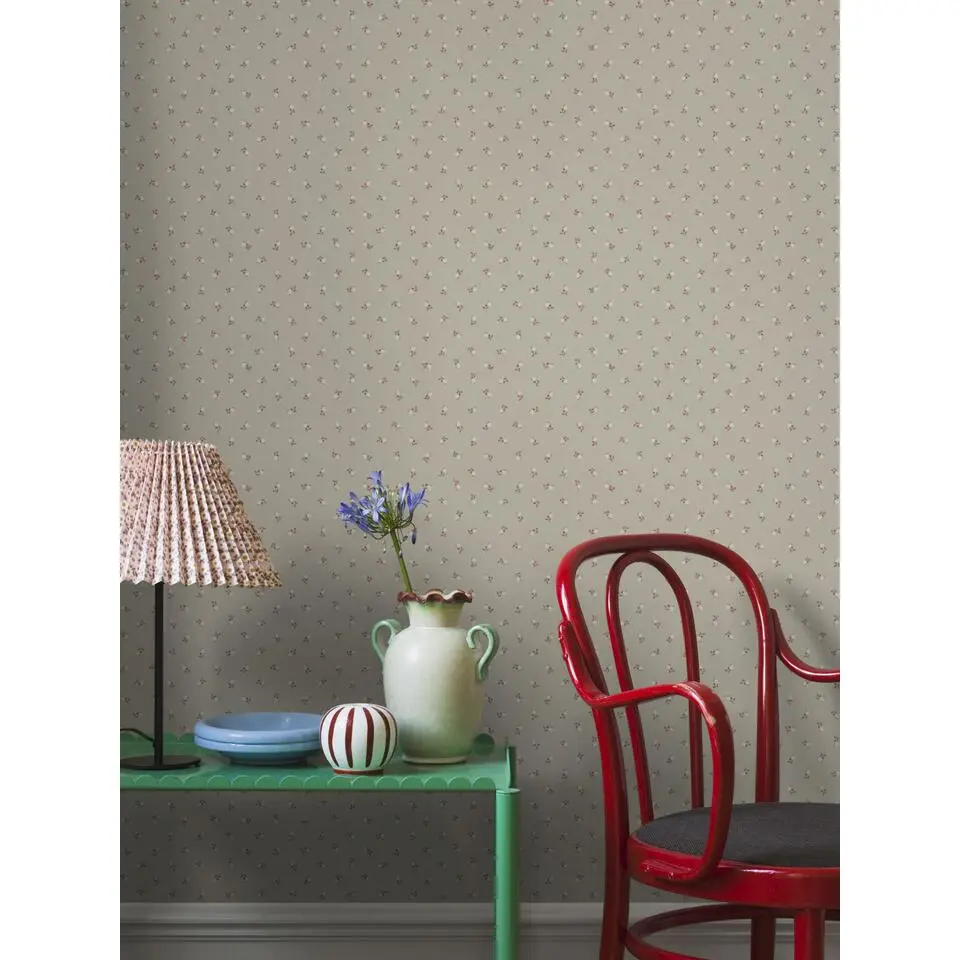 Borastapeter behang bloemetjes taupe en terracotta - 53 cm x 10.05 m