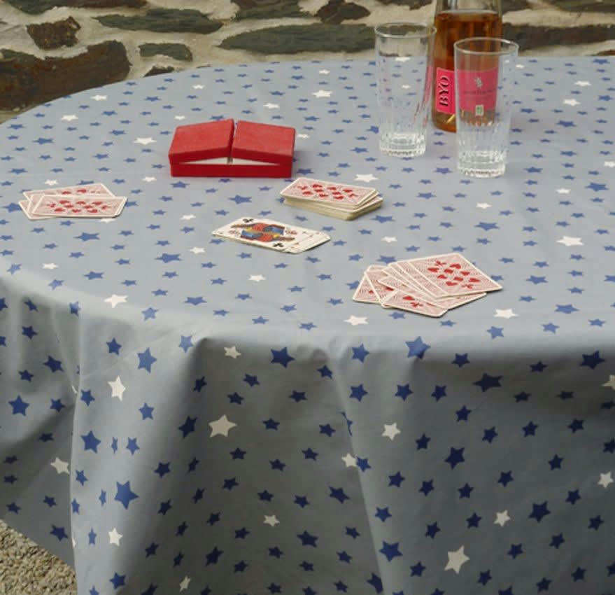 ETOILES - Nappe enduite ovale 160 x 200 cm bleue