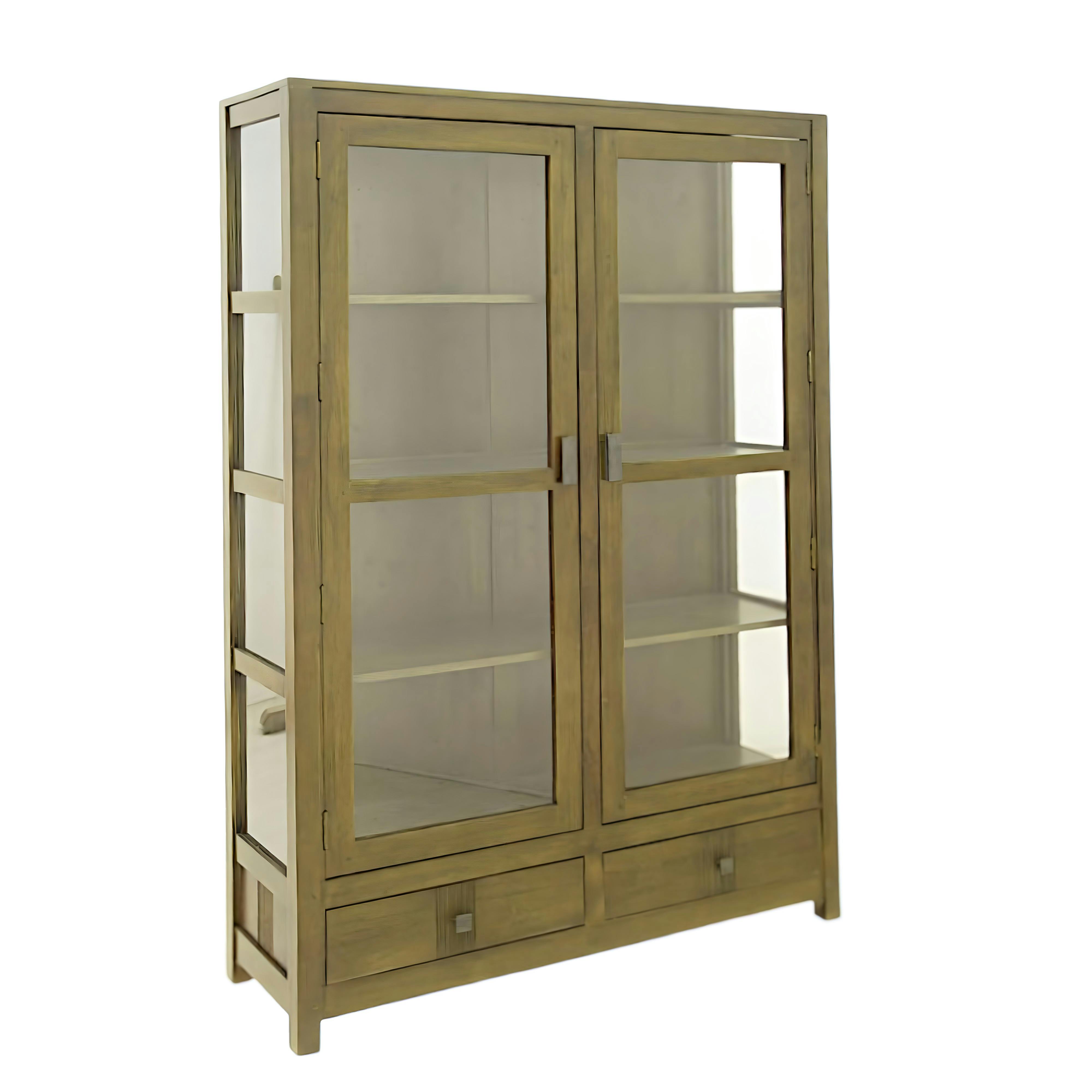 Vitrine Hévéa 2 portes vitrées, 2 tiroirs 120x38x170cm GALA