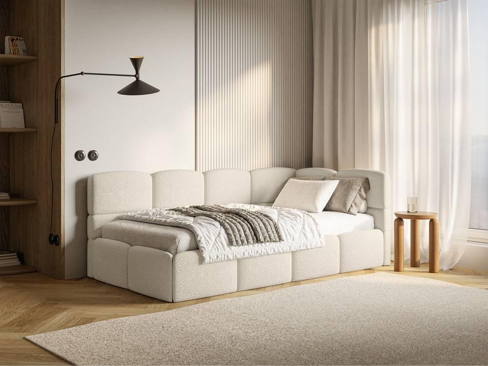 Jeugdbed incl matras Chloe rechts bouclé 90x200 met opbergruimte en rails