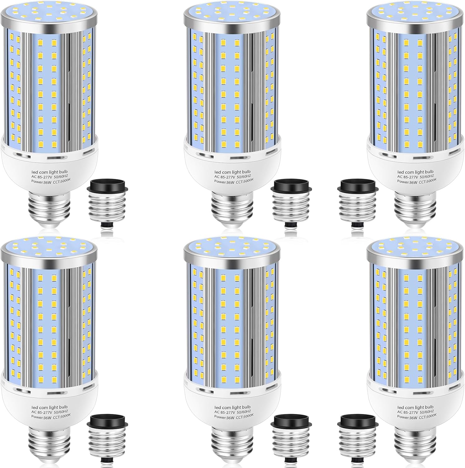 6 Pack 36W Corn LED Light Bulb,(320 Watt Equivalent)Fanless E26/E39 Medium/Large Mogul Base LED Cob Lamp 5000K Daylight 5,400LM for Outdoor Indoor Garage Warehouse Factory Workshop Street Backyard