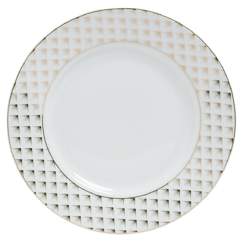 Assiette à dessert porcelaine blanche bord motif doré Ø20cm