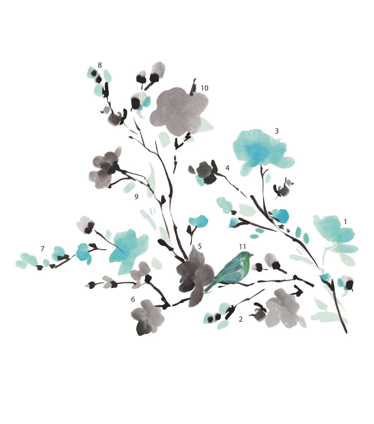 RoomMates Blossom Watercolor Bird Branch Decals