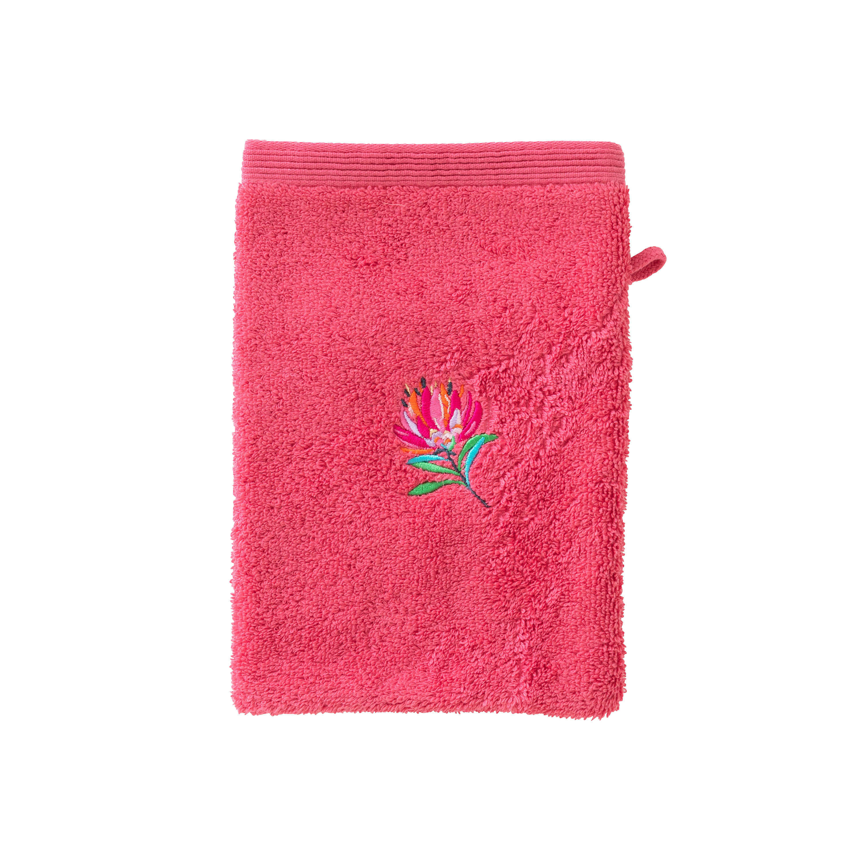 PROTEA - Gant de toilette Rose Pitaya bouclette brodé rose 15 x 21 cm