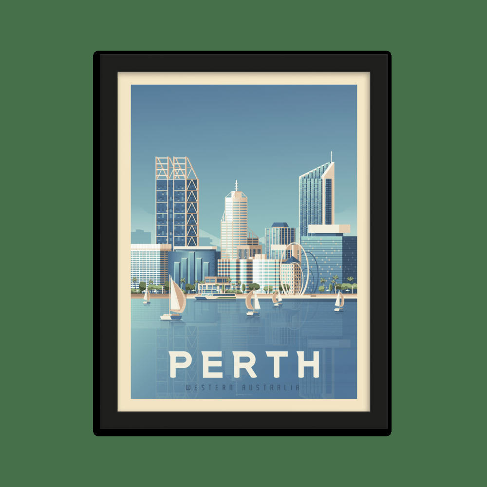 - Affiche Perth Australie + Cadre Bois noir 21x29,7 cm