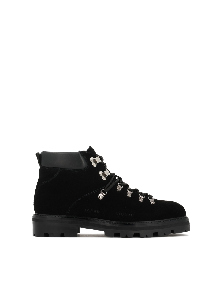 Black suede and natural leather boots