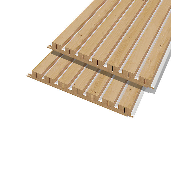 Lot de 2 panneaux tasseaux MDF chêne clair sur fond blanc 2500 x 300 x 20 mm 1,435 M2