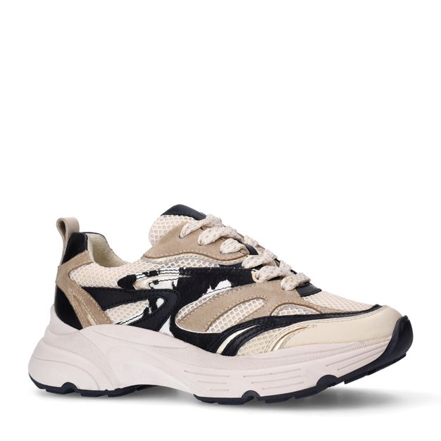 Beige leren sneakers met cow details