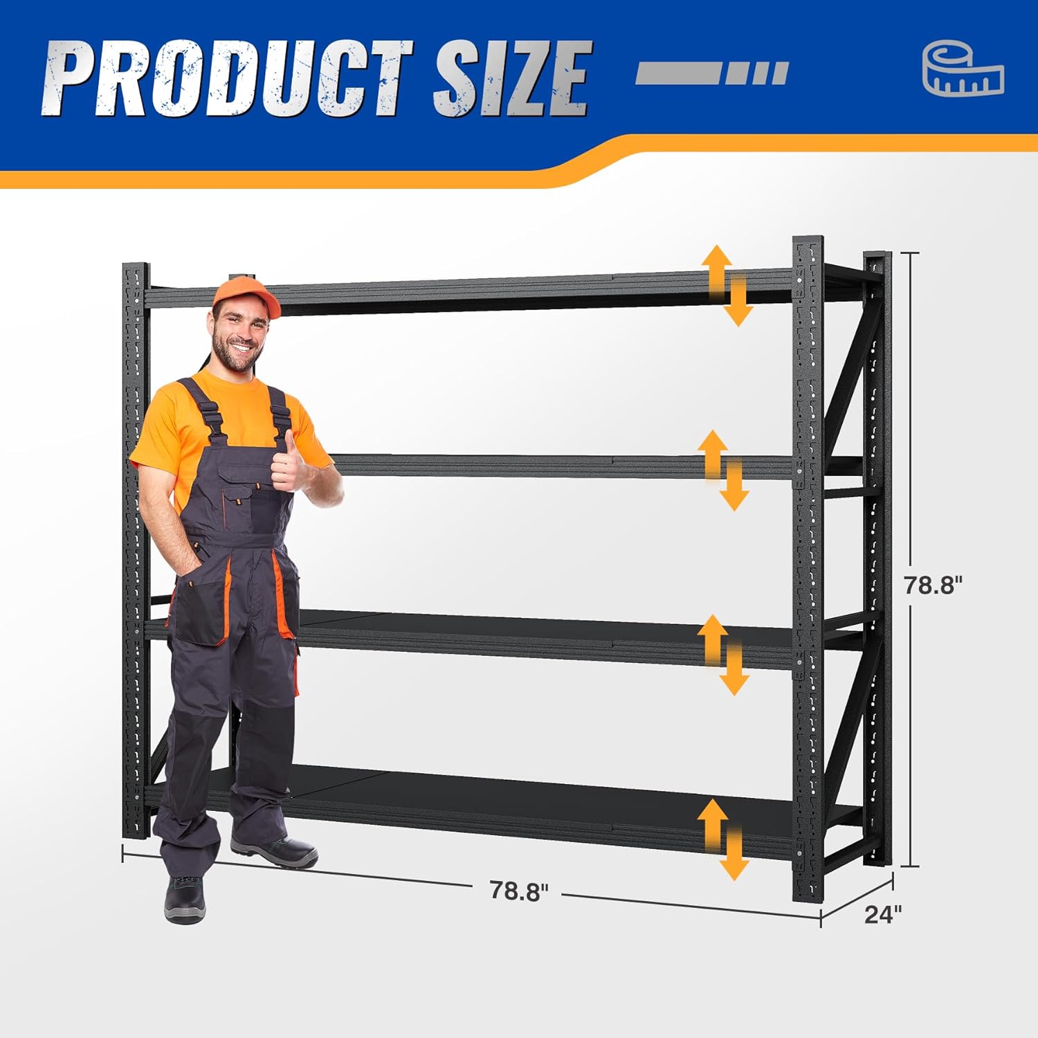 78.8 W Storage Shelves 7000lbs Garage Metal Shelving Heavy Duty Garage Shelves Adjustable Storage Shelves for Industrial, Factory, (78.8 W X 24 D X 78.8 H)