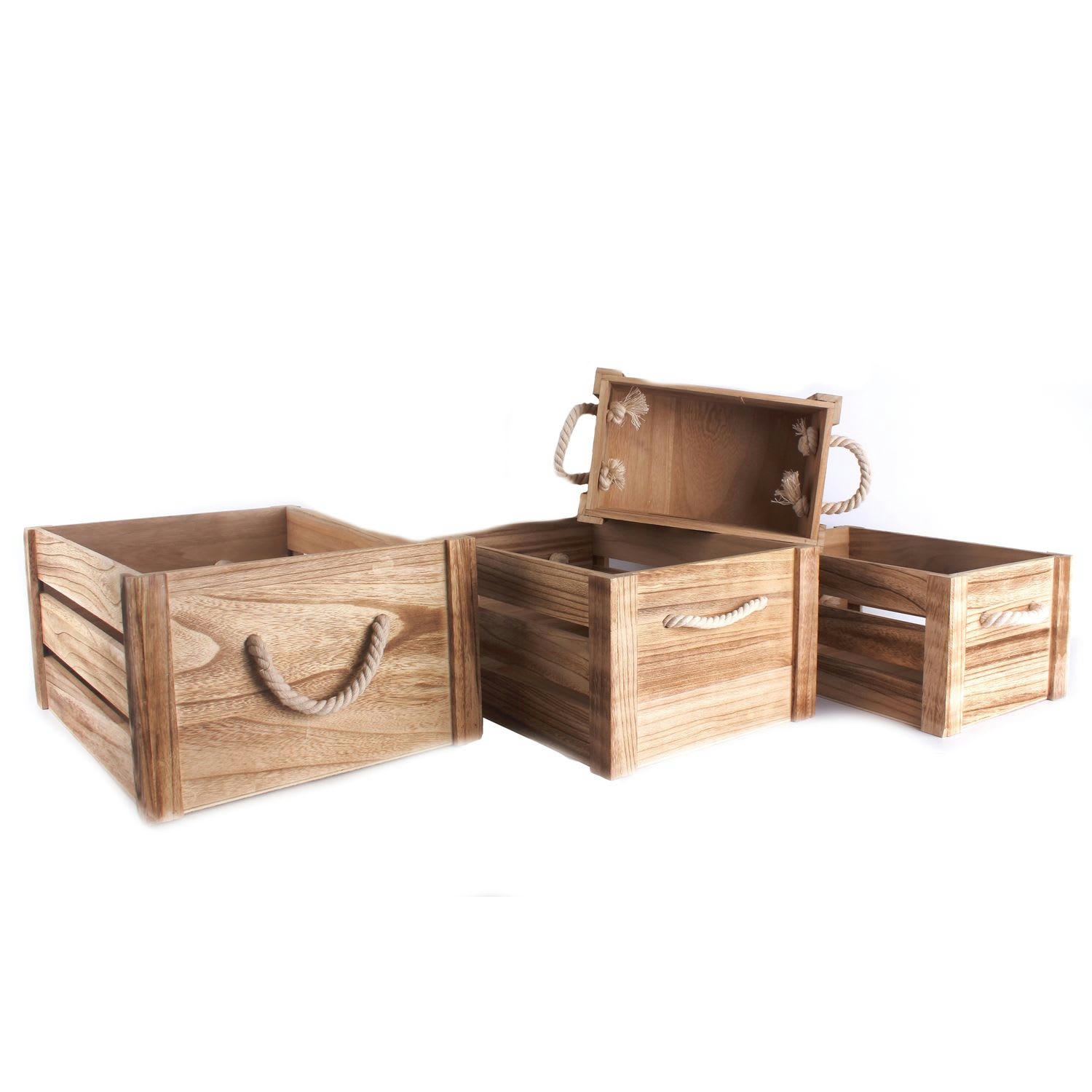 - 4 cagettes de rangement en bois avec cordes 41 x h. 20 cm  marron