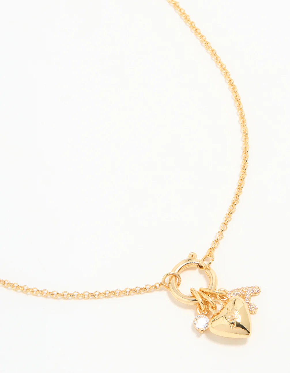 Gold Plated Bubble A & Heart Charm Necklace