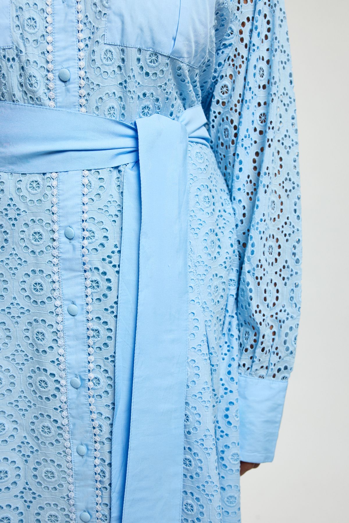 KarenMillen Plus Size Cotton Broderie Belted Shirt Dress