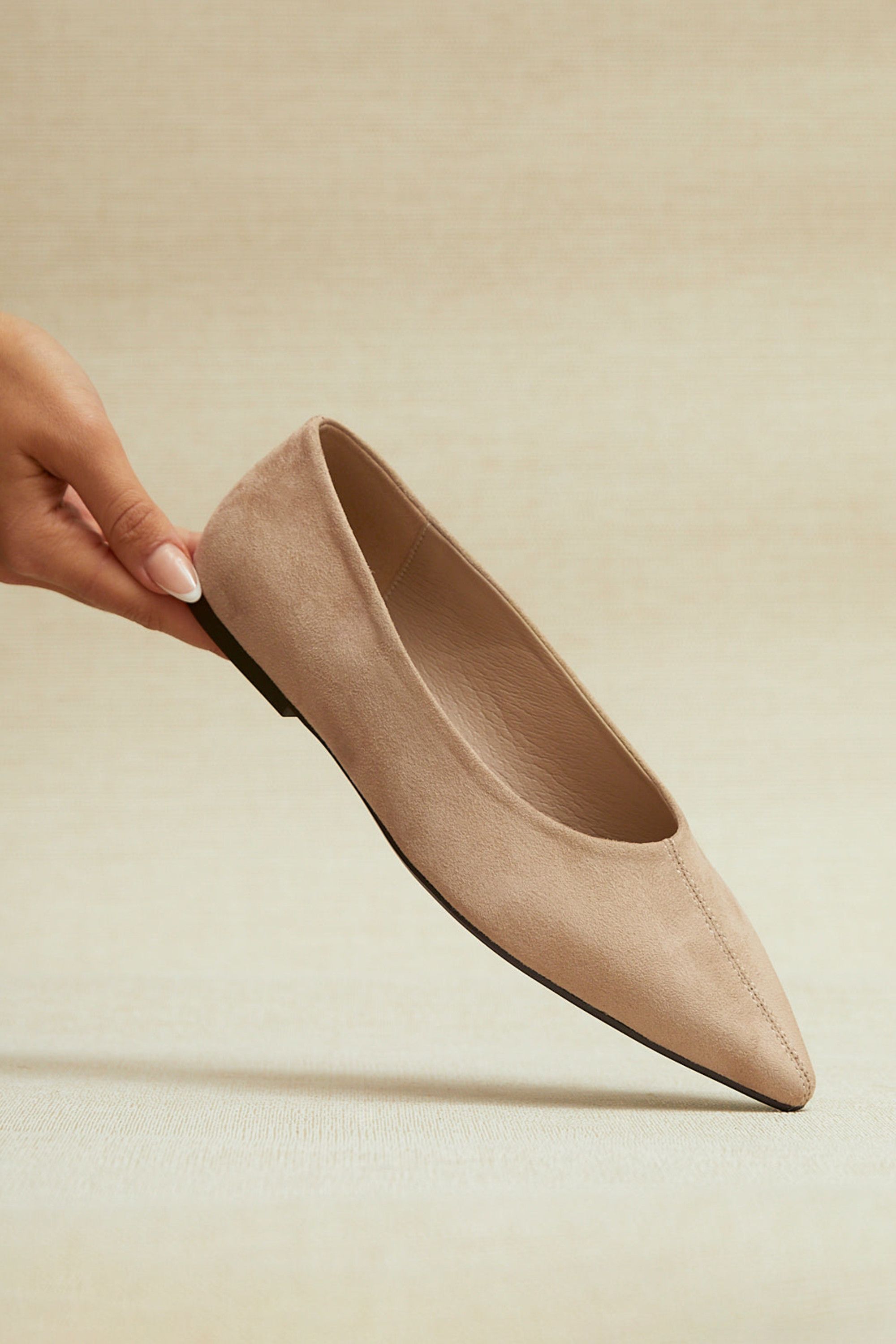 Linzi Candid Wide Fit Beige Pointed Toe Ballet Flats