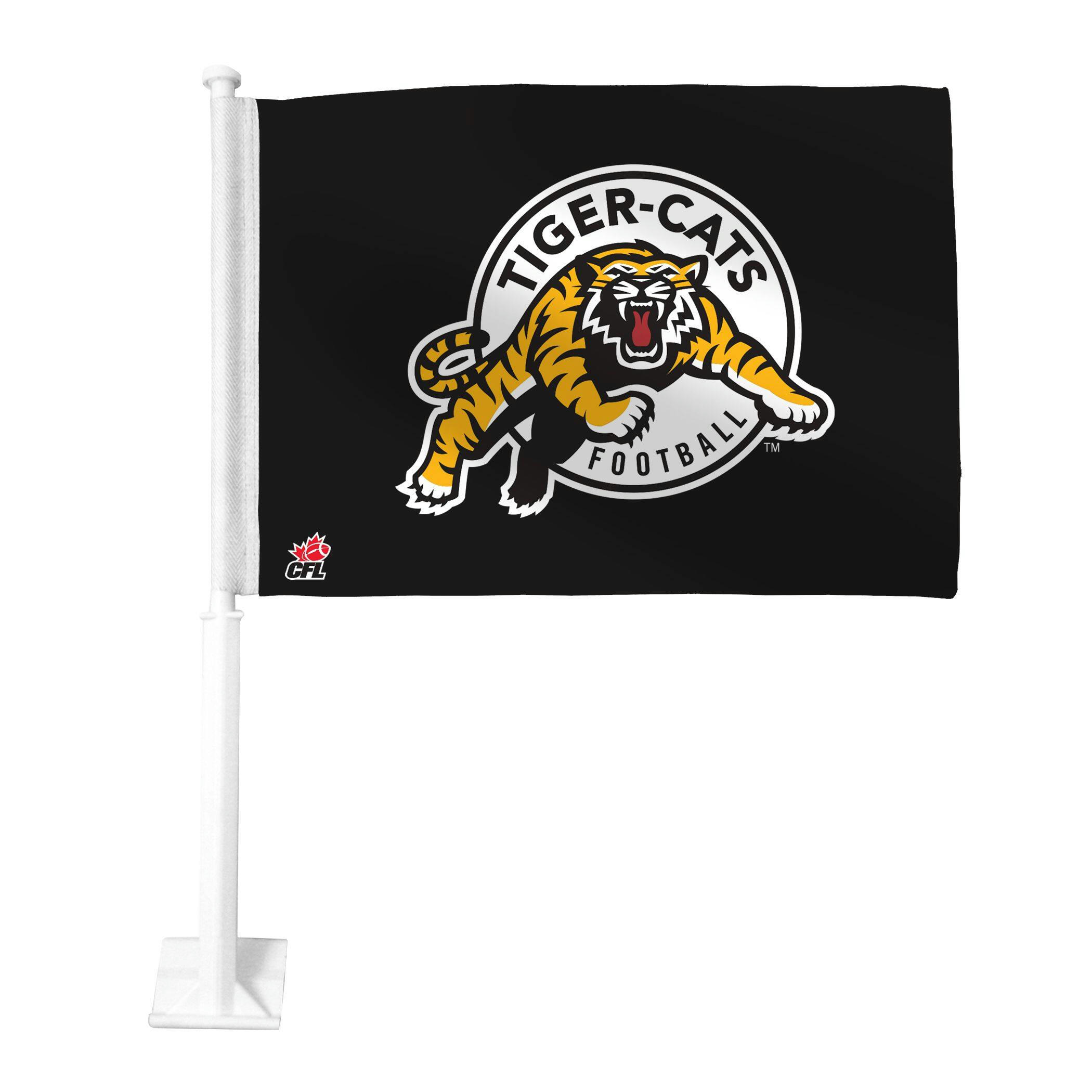 Hamilton Tiger Cats Car Flag w/ 19-in Mounting Pole For CFL Football Fans/Collectors, Black