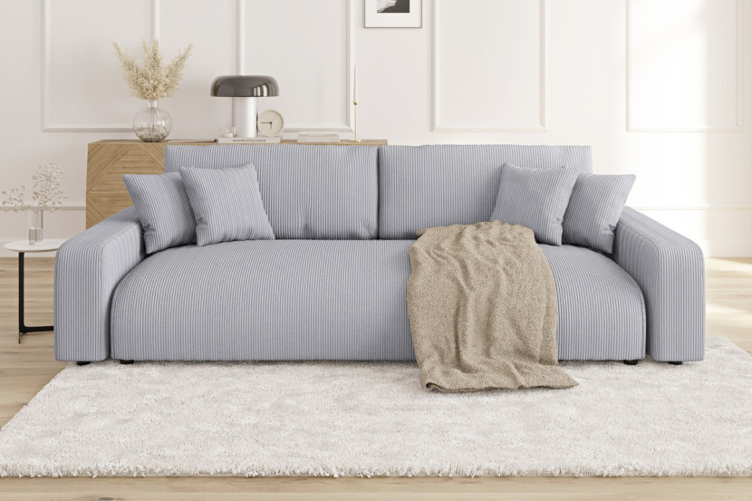 Ropez Sara duża sofa z funkcją spania i pojemnikiem sztruks szary