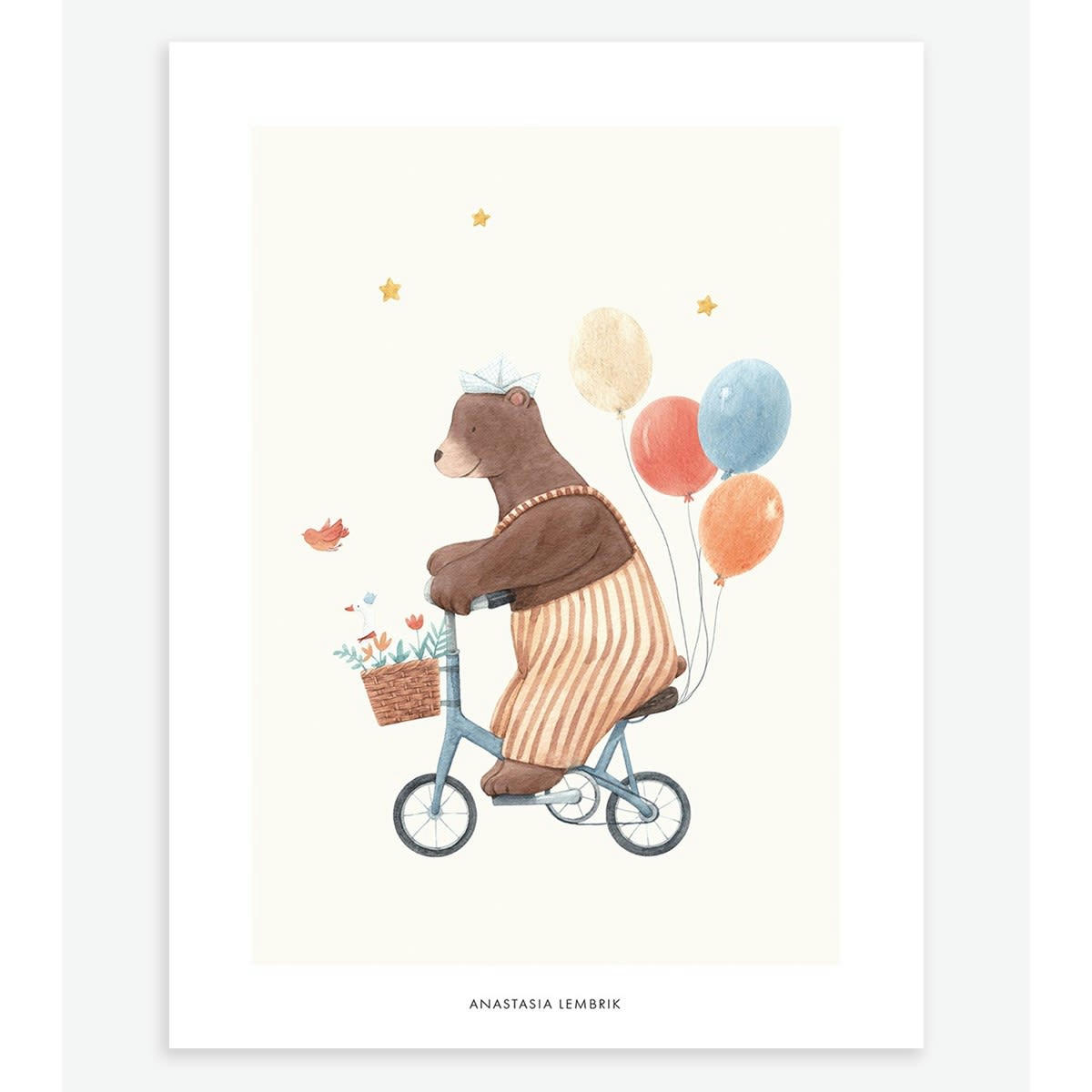 GENTLE FRIENDS - Affiche enfant balade à bicyclette en papier multicolore