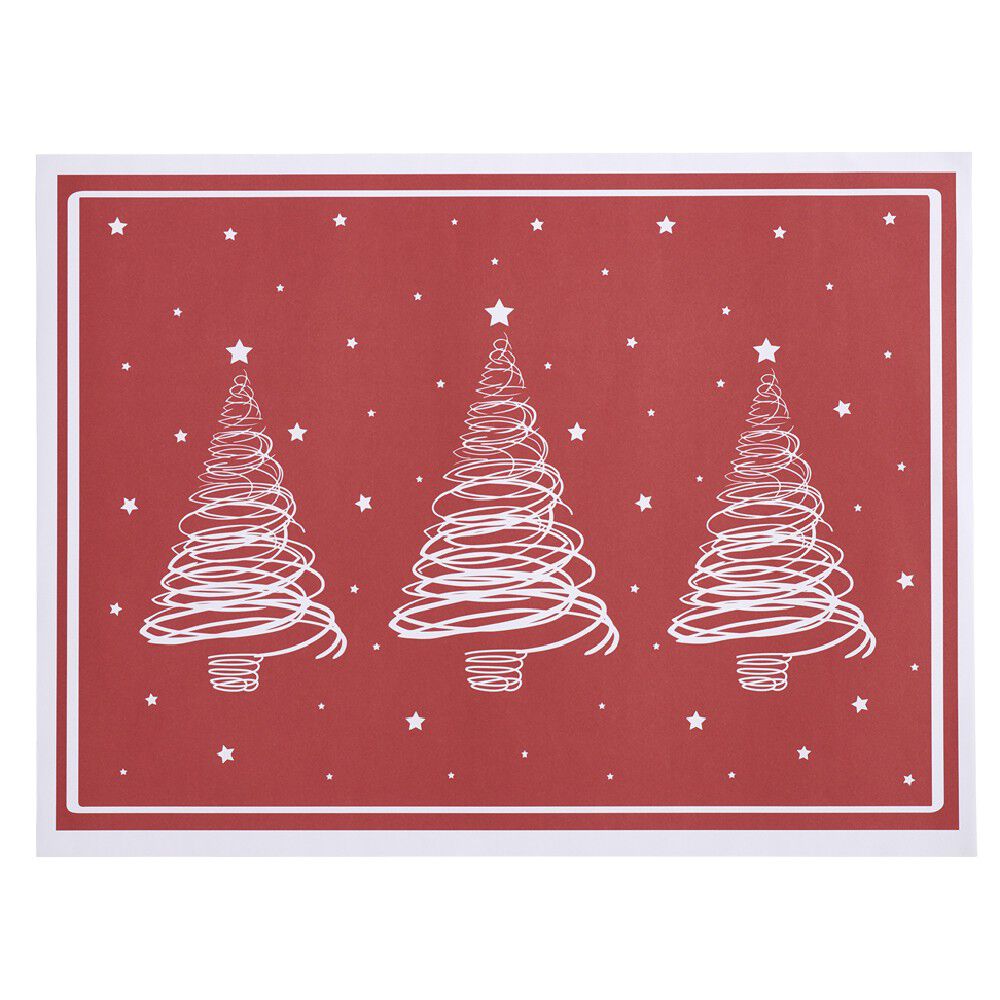 Set de table rouge décor sapin blanc x10