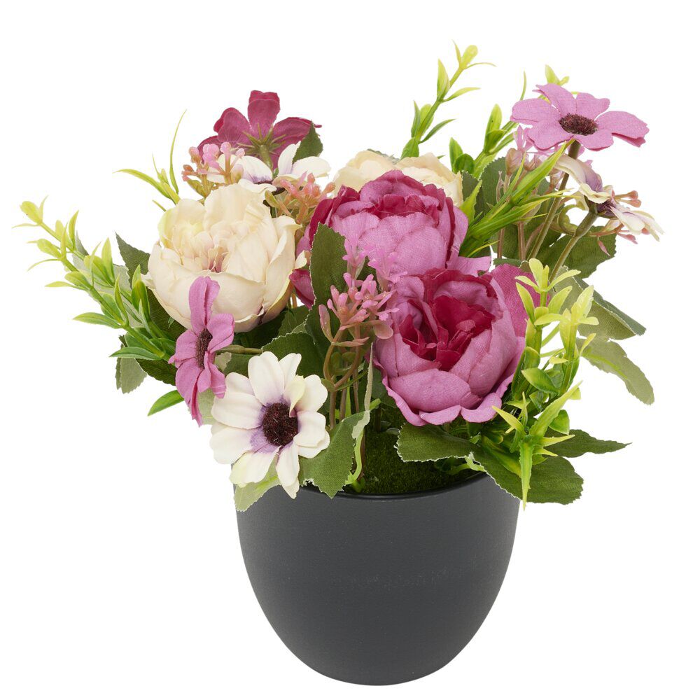 Pot marguerite et rose artificiel Ø16xH18cm jaune